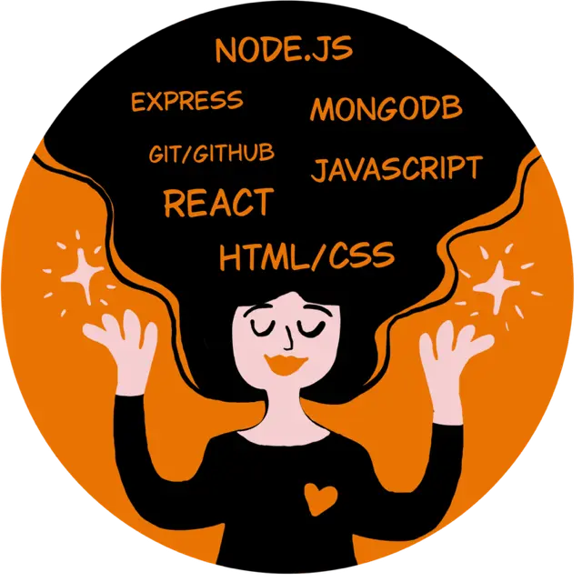 Illustration of woman with coding languages in her hair